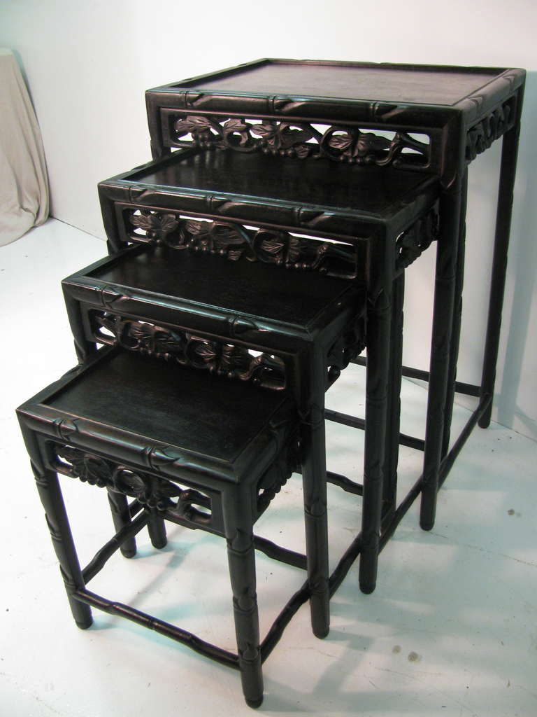 Ebonized Mid-Century Rosewood Chinese Set of Four Nesting Tables 1