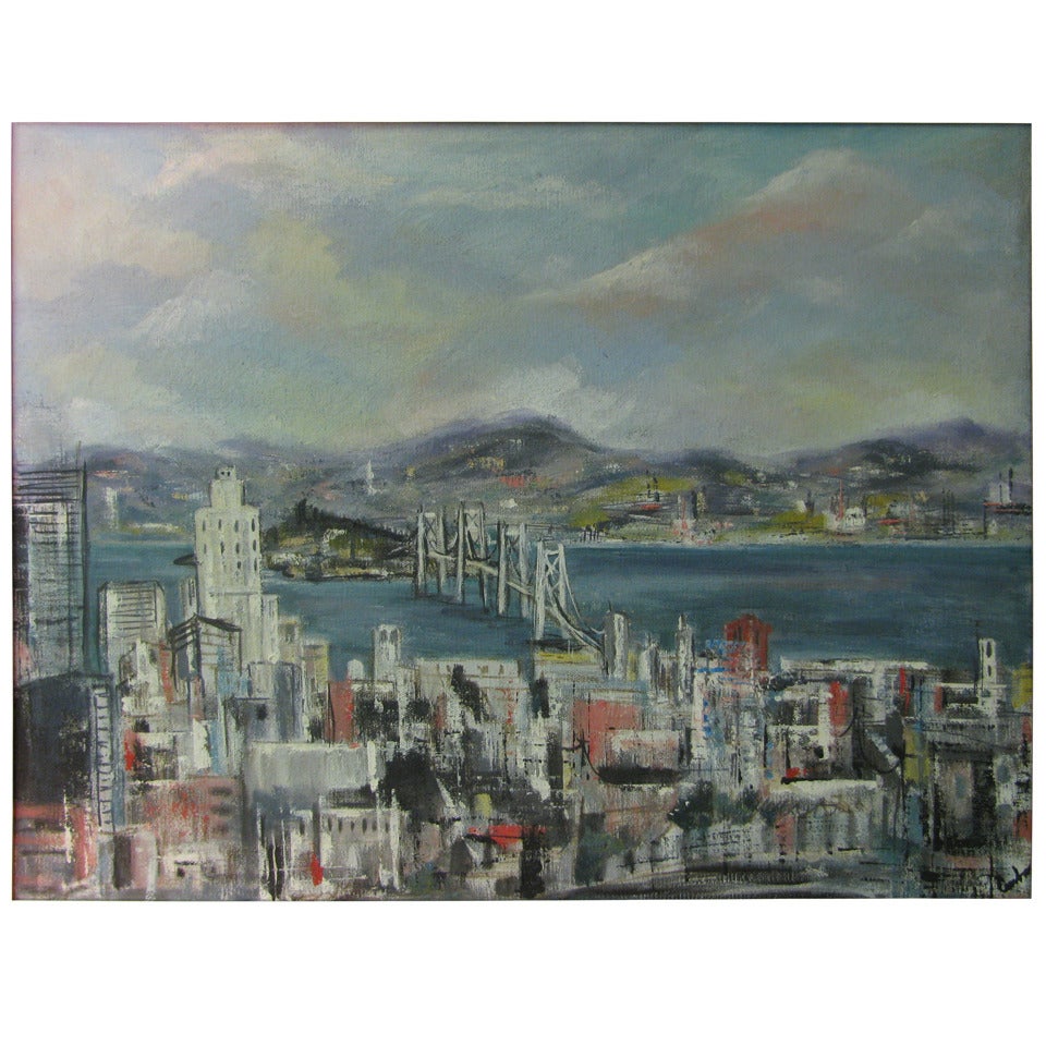 Mid Century San Francisco Oil on Canvas, "City by the Bay"