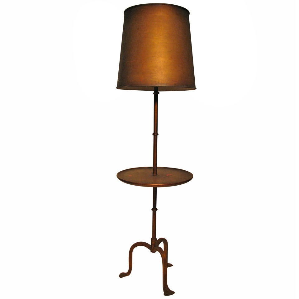 Mid Century Classic French Gilt Iron Lamp with Table