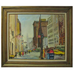 Oil On Canvas, Modernist New York City Scene, 5th Ave. / 57 St., Boudreau
