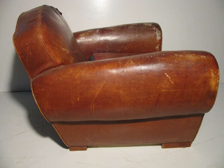 French Art Deco Leather Club Chair In Good Condition In Port Jervis, NY