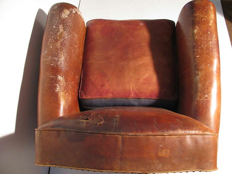 Mid-20th Century French Art Deco Leather Club Chair