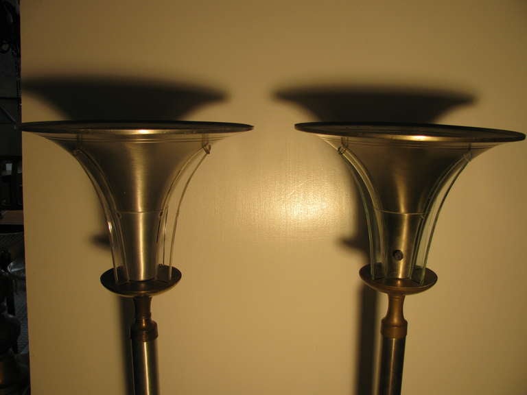 Aluminum Pair Of Art Deco Torchiere Floor Lamps