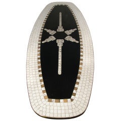 Mid Century Modern Ceramic Mosaic Surfboard Cocktail Table