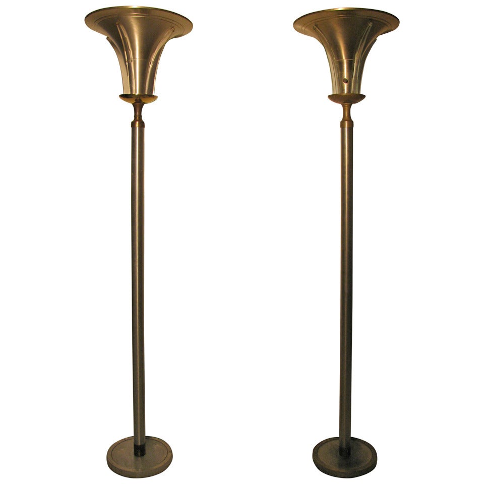 Pair Of Art Deco Torchiere Floor Lamps
