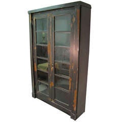 Antique Early 20th c. Ships Captain Tall Metal Double Door Bookcase Cabinet