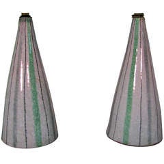 Pair Of Italian Mid Century Ceramic Lamps In The Style Of Fantoni