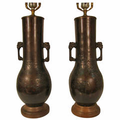 Pair of Chinese Cast Bronze Table Lamps