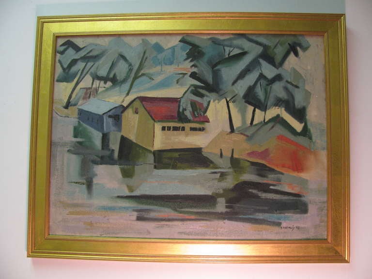 Hand-Crafted Mid Century Modern Cubist Artist James Koenig 1948 Titled, Cool Canopy  For Sale