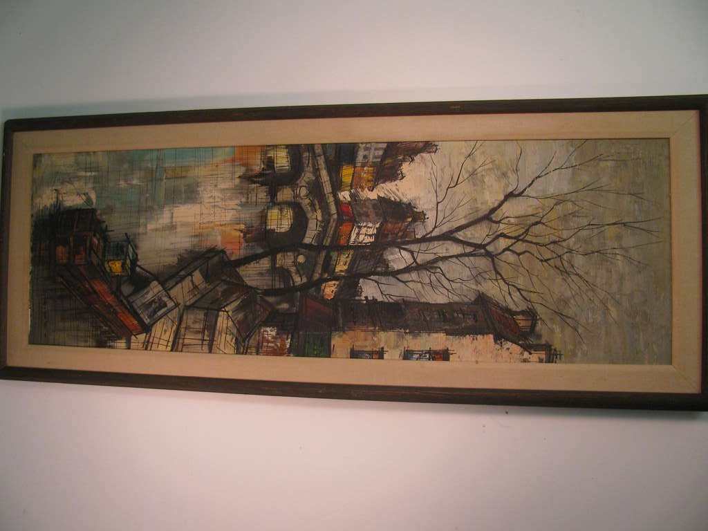 Barge Bridge And Canal Scene In The Modernist Impressionist Style Which M. Edward Griff Was Noted For. Classic Style. Original Frame. All Inquiries Please Press CONTACT DEALER Button.