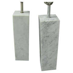 Pair Architectural Square Marble Column Table Lamps - Style Of Von Nessen 10