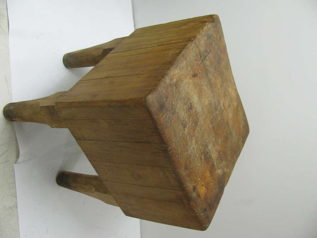Large Butcher Block With Dovetailed Joinery, Created Out Of Maple And Used For The Last Century In A Butchers Shop In Mountaindale New York. Very Sturdy. Legs Are 18 in. Tall. If You have any questions press Contact Dealer button Or Call Us Direct