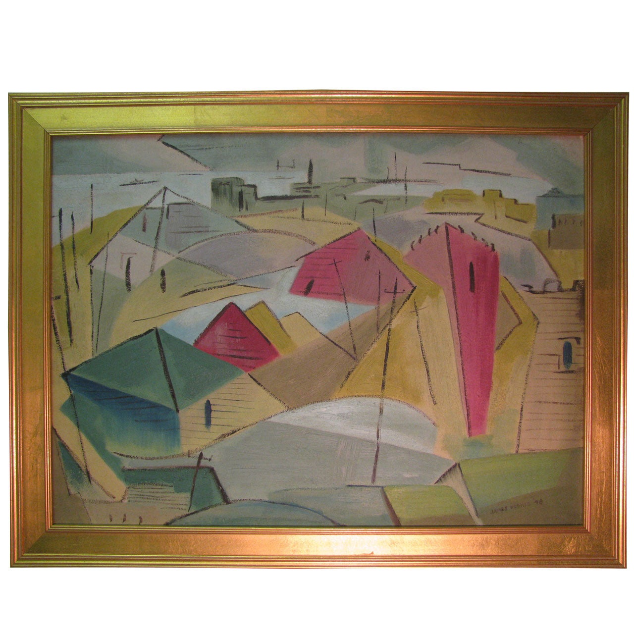 Mid-Century Modern Cubist Artist James Koenig  Buffalo NY1948 Titled 'Tangent' For Sale