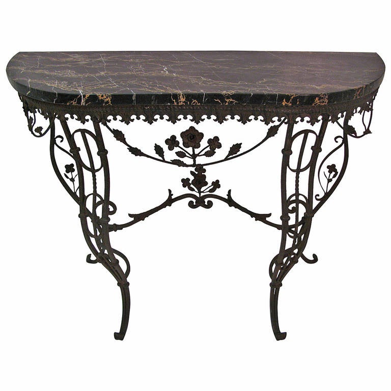 Elegant French Iron and Portoro Mable Console Table For Sale at 1stdibs