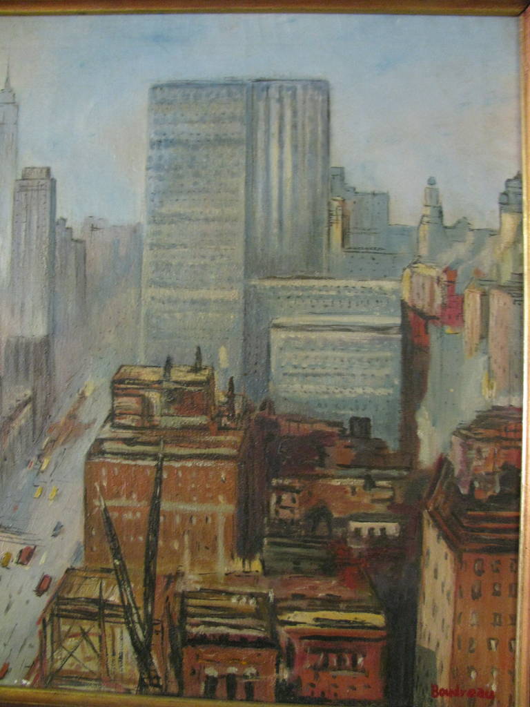 Mid-20th Century Lower Manhattan NYC Oil On Canvas, Boudreau