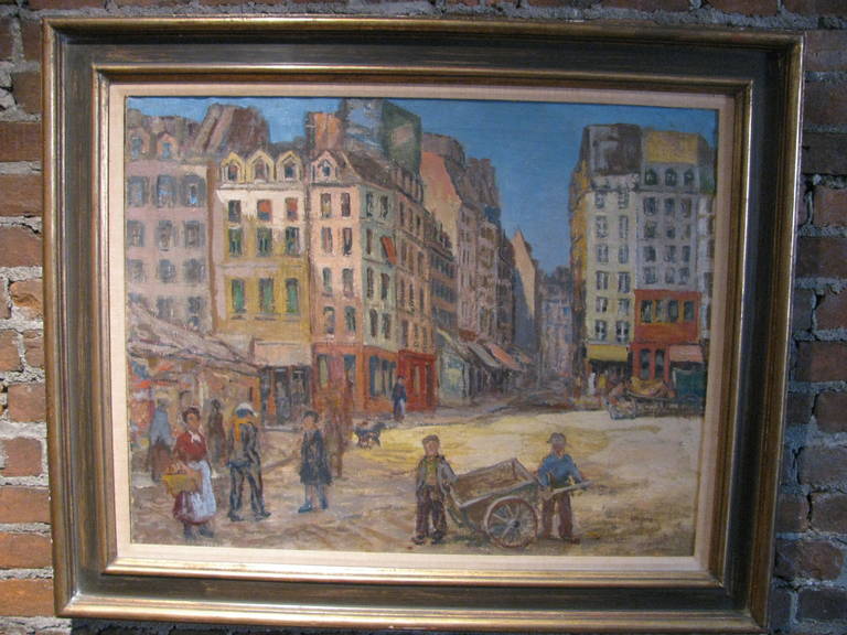 Escena callejera de París con una mañana activa 1912 por el artista Albert Abramovitz Pintado a mano en venta