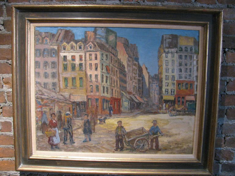 French Paris Street Scene with an Active Morning 1912 by Artist Albert Abramovitz For Sale