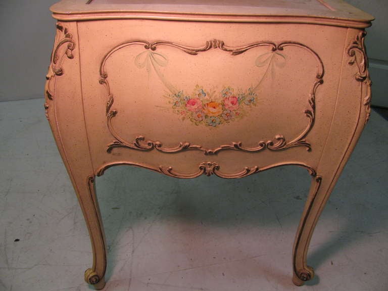 Mid Century Louis XV Bombe Hand-Carved Paint Decorated Marble-Top Desk & Chair For Sale 2