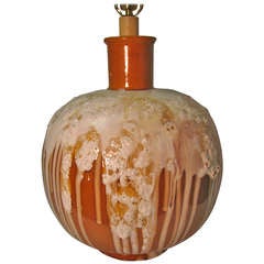 Large Mid Century Root Beer Float Drip Glaze Table Lamp 5