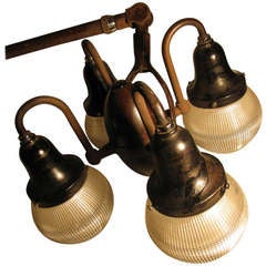 Rare Early Industrial Dental Lighting Fixture With Holophane Shades