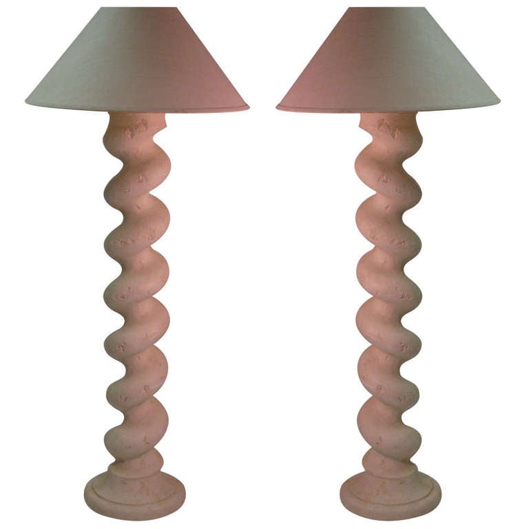 Pair Massive Architectural Plaster Column Floor Lamps By Michael Pair Massive Architectural Plaster Column Floor Lamps By Michael Taylor For