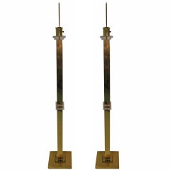 Pair of Mid Century Modern Frederick Cooper Brass and Lucite Floor Lamps