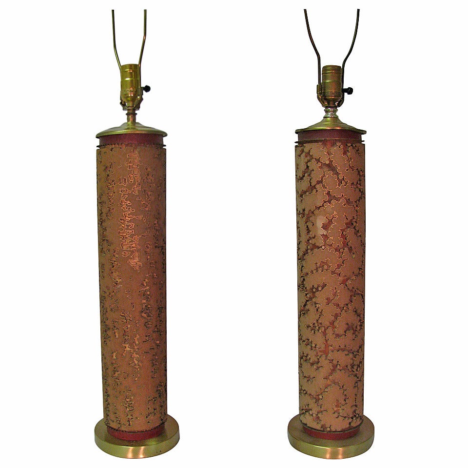 American Pair of Tall Mid Century Modern Antique Wall Paper Roll Table Lamps For Sale
