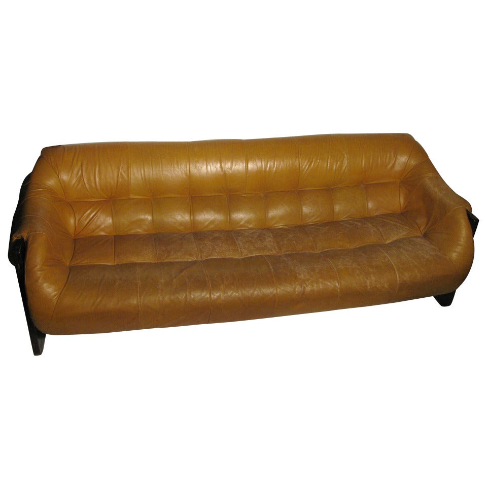 Mid Century Modern Sofa By Percival Lafer Rosewood and Leather