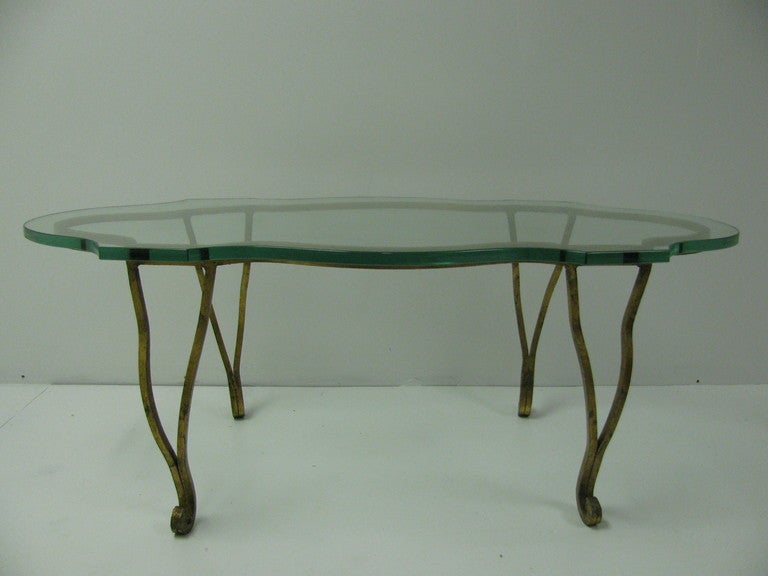 Neoclassical French Gilt Iron Serpentine Cocktail Coffee Table