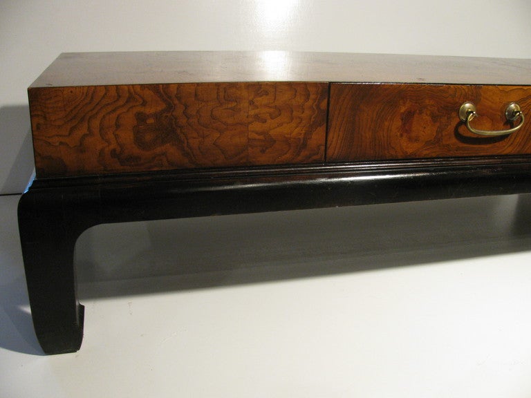 Chinese Chippendale Burled Wood Cocktail / Coffee Table Manner Of Robsjohn - Gibbings 1