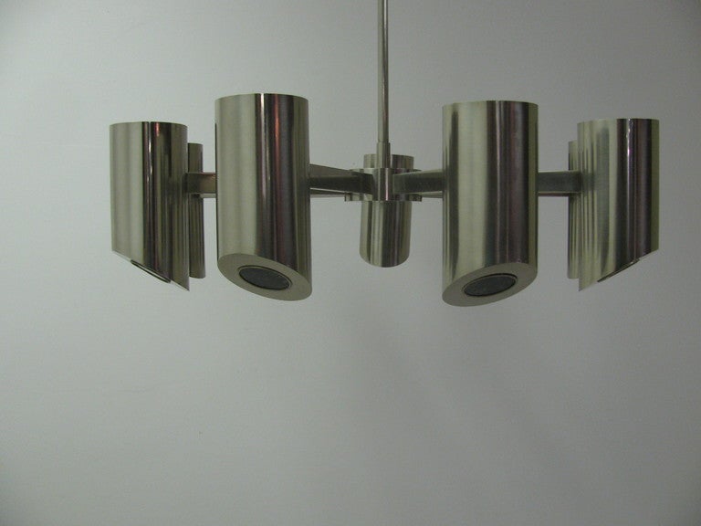 Lampadario in acciaio inossidabile del Mid Century Modern di Angelo Lelli per Arredoluce In condizioni buone in vendita a Port Jervis, NY