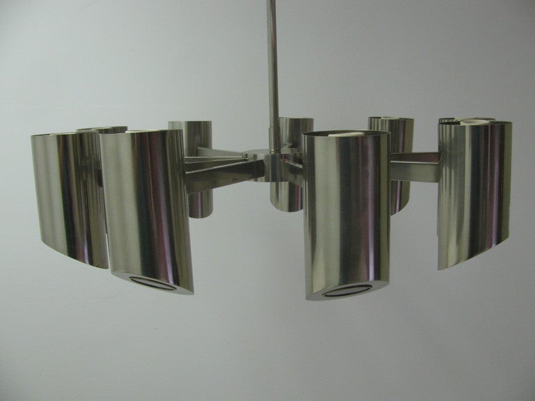 Lampadario in acciaio inossidabile del Mid Century Modern di Angelo Lelli per Arredoluce in vendita 2