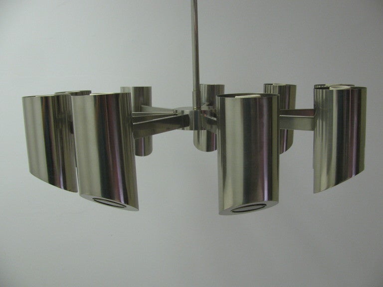 Stainless Steel Mid Century Modern Chandelier by Angelo Lelli for Arredoluce For Sale 3