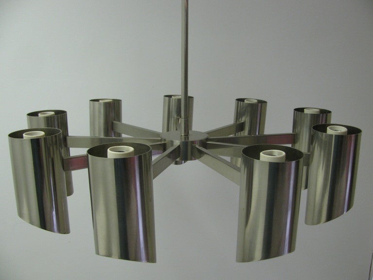 Lampadario in acciaio inossidabile del Mid Century Modern di Angelo Lelli per Arredoluce in vendita 3