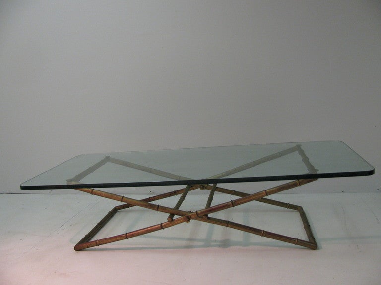 Mid Century Modern Faux Bamboo Gilt Iron Cocktail Table For Sale 1