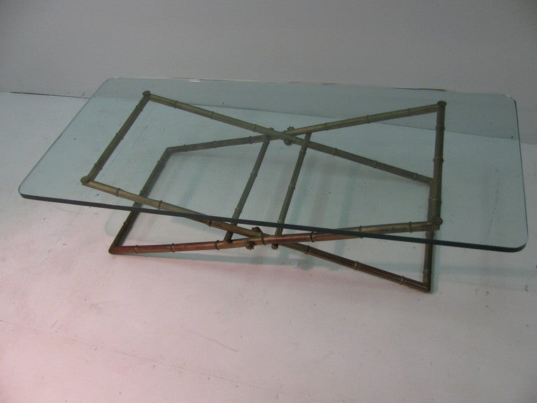Mid Century Modern Faux Bamboo Gilt Iron Cocktail Table In Good Condition For Sale In Port Jervis, NY