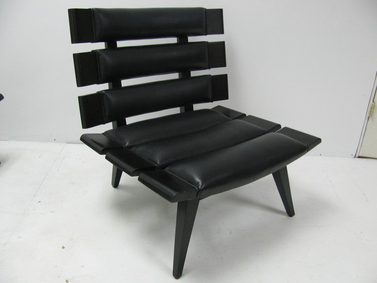 Pair of Ribbed Leather Lounge Chairs In Manner of Carlo Hauner / Martin Eisler