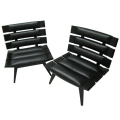 Pair of Ribbed Leather Lounge Chairs In Manner of Carlo Hauner / Martin Eisler