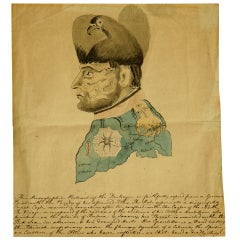 Antique Hieroglyhic Water Colour Portrait of Napoleon