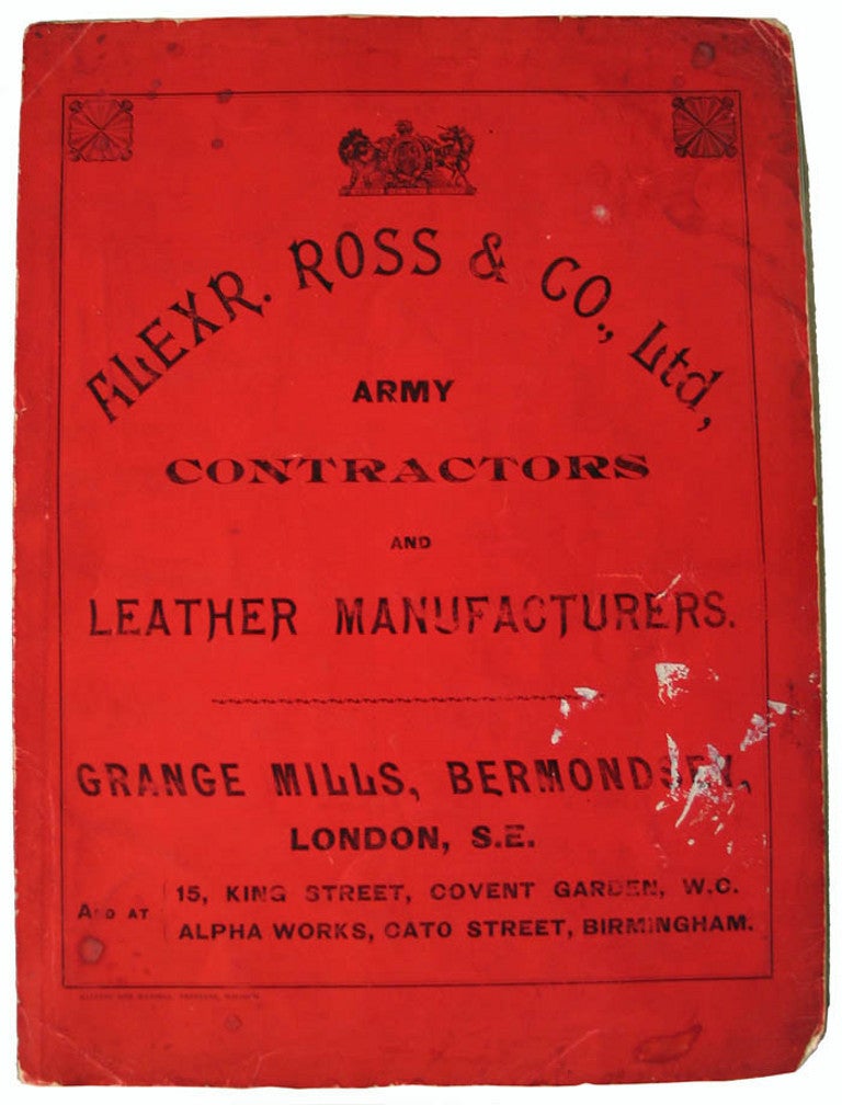 The belt strap of this leather Fire Bucket is stamped Ross & Co. with the address of Bermondsey. It should be noted Alexander Ross & Co. Ltd had no connection with the campaign furniture makers Ross & Co. of Dublin. The bucket is also stamped with a