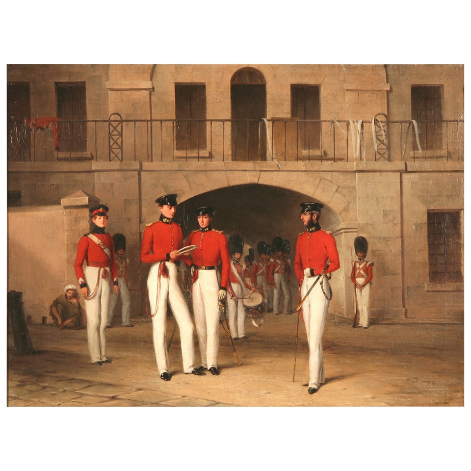 Military Oil Painting - Officers of the 7th Royal Fusiliers in Gibraltar For Sale