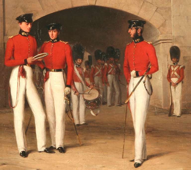 English Military Oil Painting - Officers of the 7th Royal Fusiliers in Gibraltar For Sale