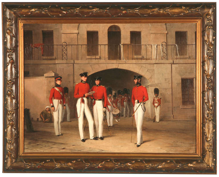 19th Century Military Oil Painting - Officers of the 7th Royal Fusiliers in Gibraltar For Sale