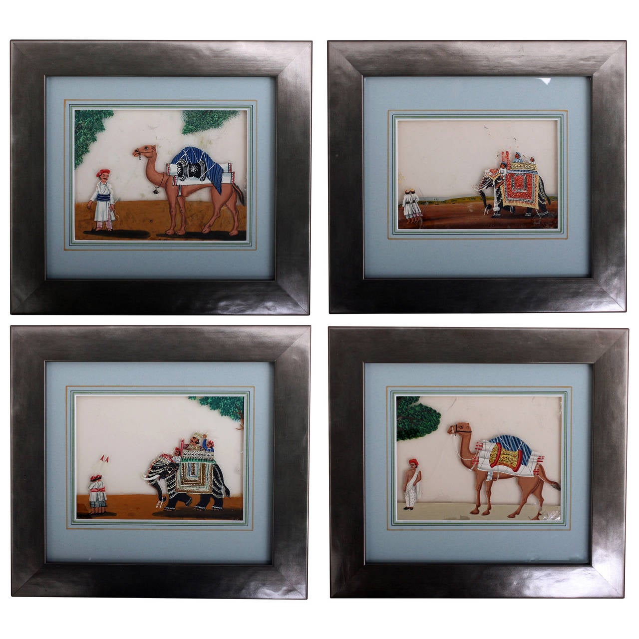 Set of Four HEIC School Paintings on Mica For Sale