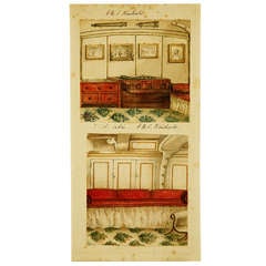 Antique Watercolour of Austen's Cabin on HMS Winchester