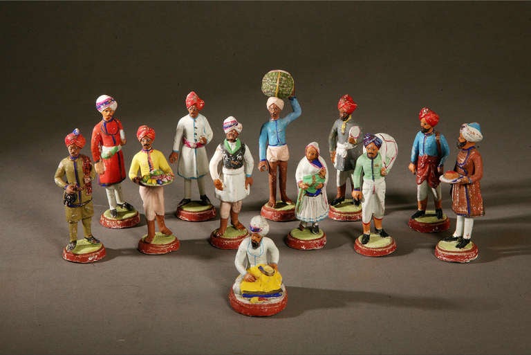 The making of clay figures was an established tradition in India which increased with the arrival of Western traders eager to show those at home the people and trades of the country. In much the same way as a school of East India Company artists