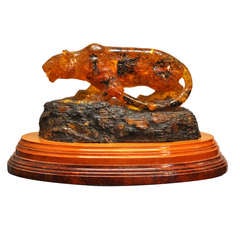 Figural Sculpture of a Jaguar made of Amber.  Mexico c.1960
