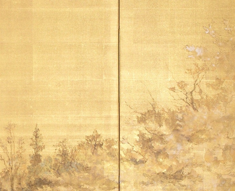 Japanese Sugawara Sachiyo Screen Painting of the Moon & Flowering Cherry For Sale