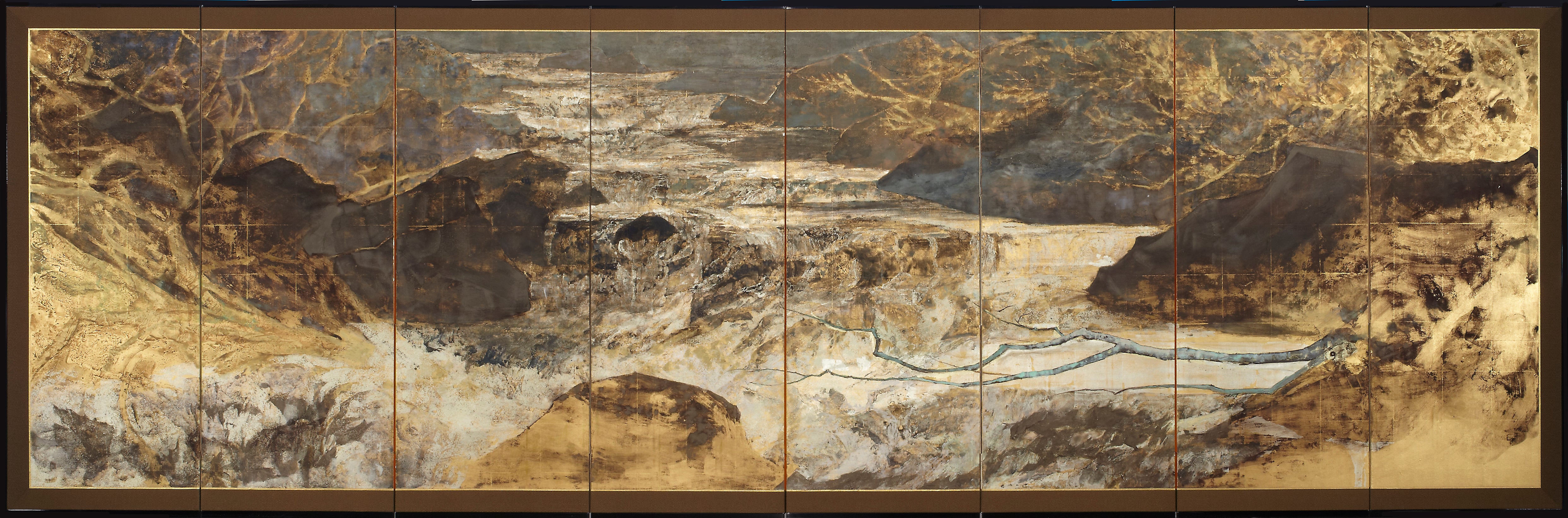 Sugawara Sachiyo Screen Painting of a River in Winter For Sale