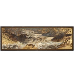 Sugawara Sachiyo Screen Painting of a River in Winter